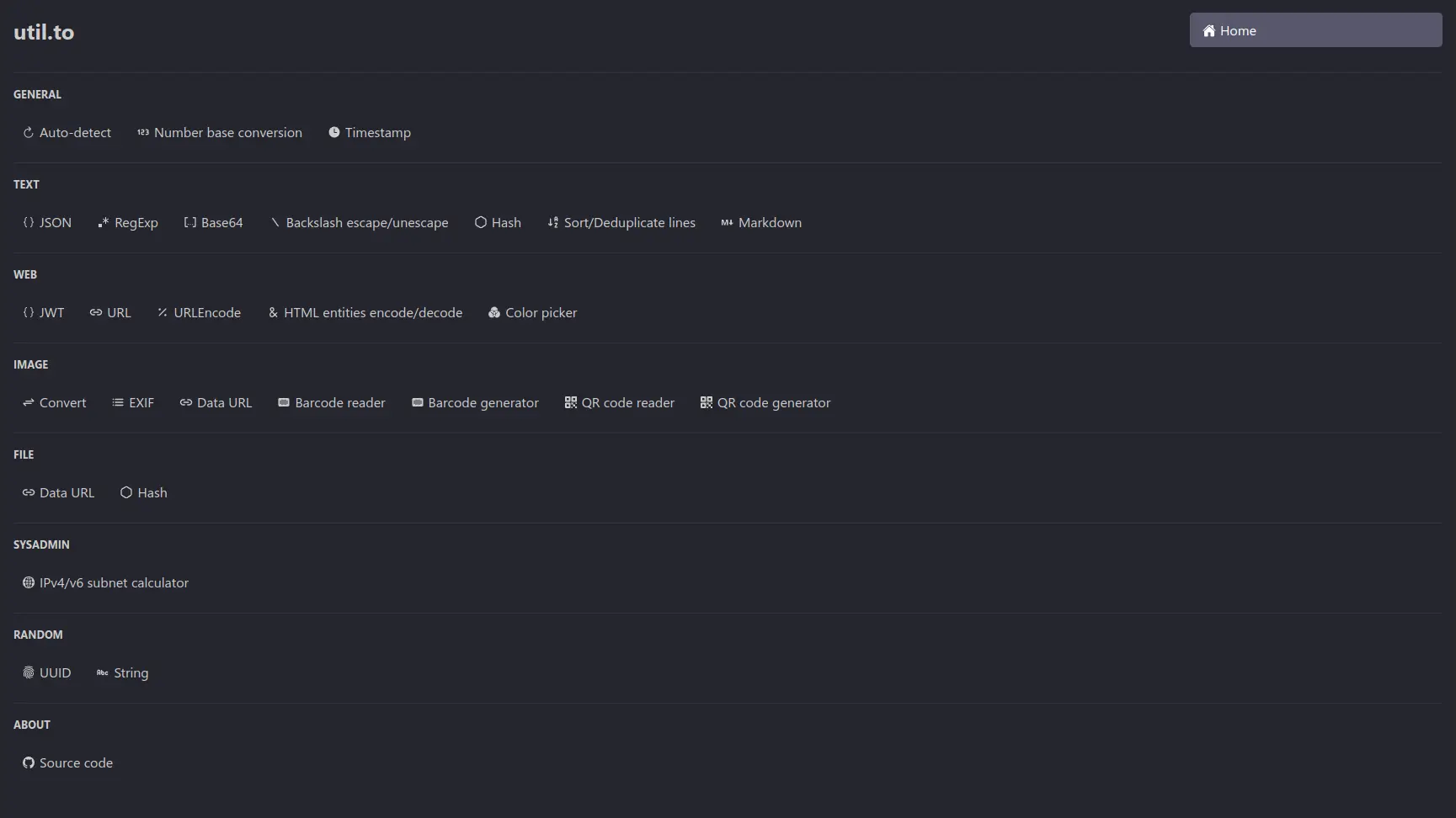 screenshot of util.to - desktop