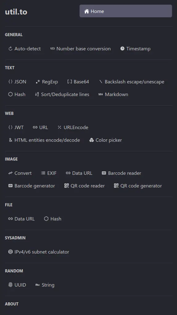 screenshot of util.to - mobile